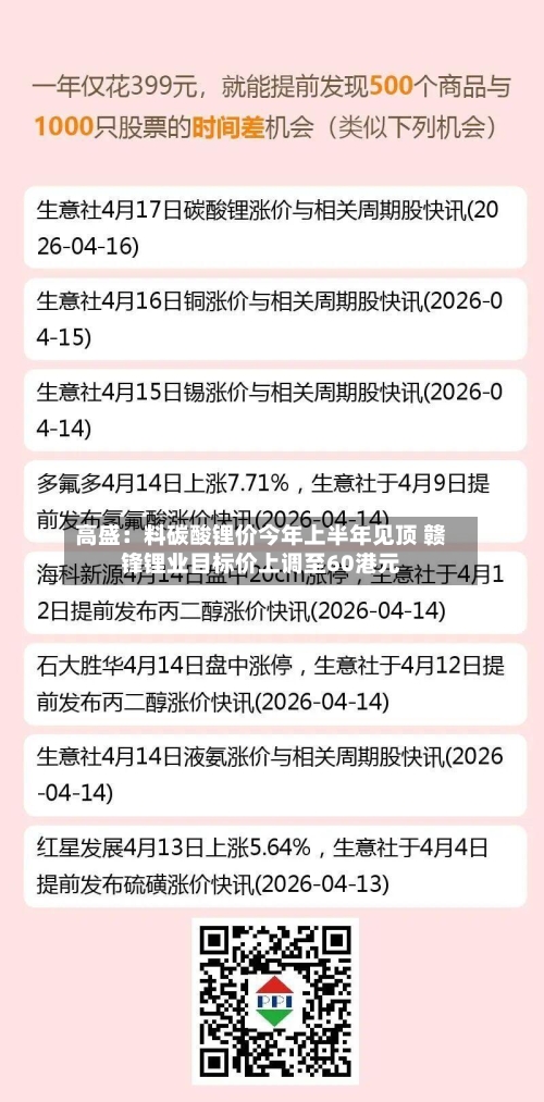 高盛:料碳酸锂价今年上半年见顶 赣锋锂业目标价上调至60港元-第2张图片