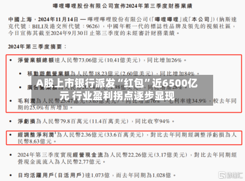 A股上市银行派发“红包”近6500亿元 行业盈利拐点逐步显现