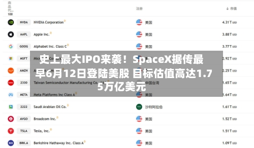 史上最大IPO来袭！SpaceX据传最早6月12日登陆美股 目标估值高达1.75万亿美元-第2张图片